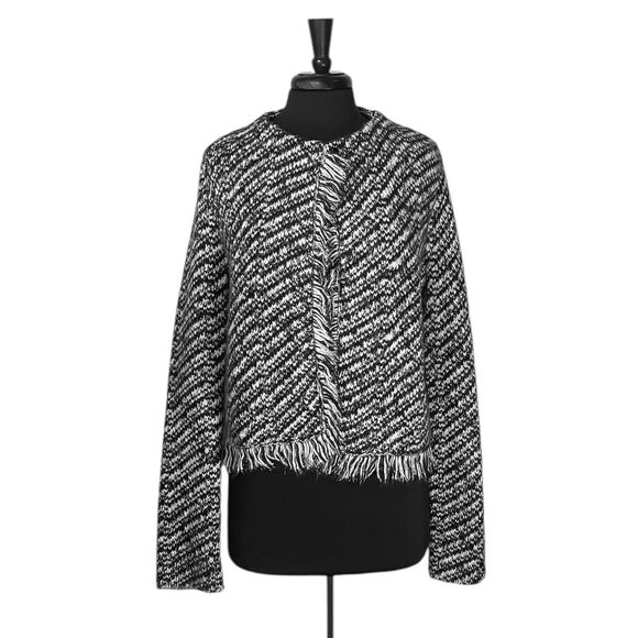 Maje Mask Metallic Boucle Knit Cardigan Black White Silver Women's Jacket 3 NWT